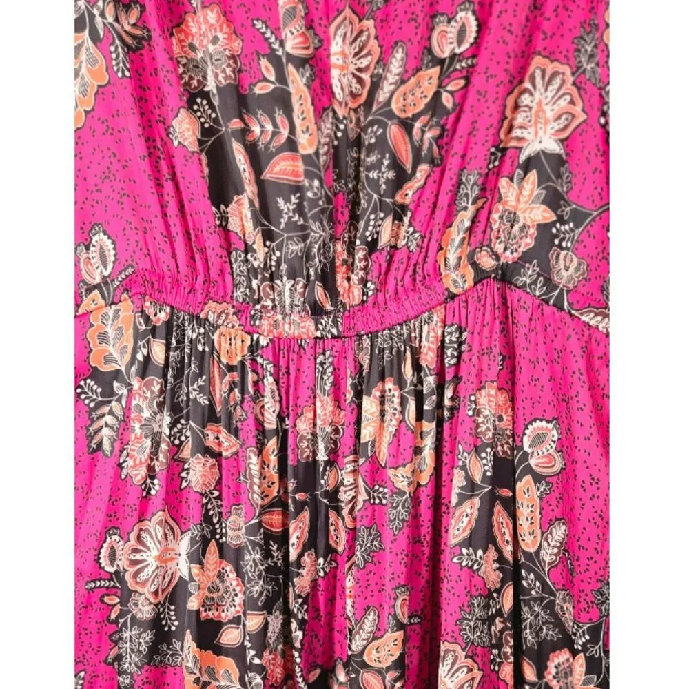 Lane Bryant 18 Dress Maxi Tiered Elastic Waist Ruffles Pink Brown